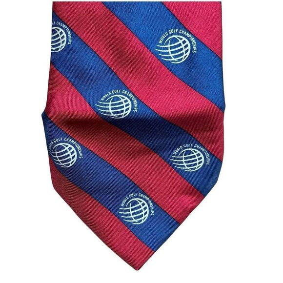 Vineyard Vines Men's Silk Tie Red Blue Stripe World Golf Championships - Picture 2 of 3